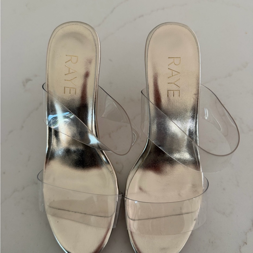RAYE Silver and Clear Heeled Sandals